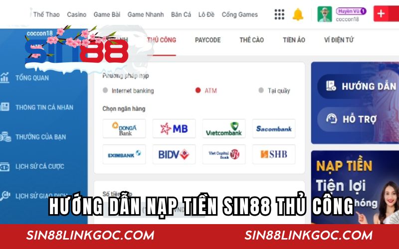Cách nạp tiền SIN88 thủ công